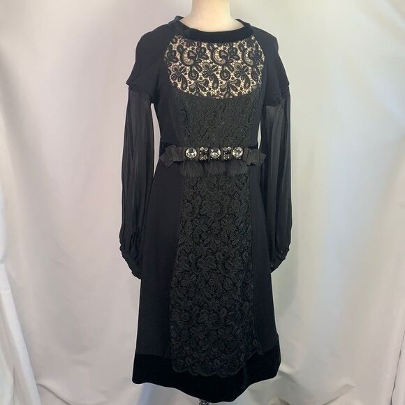 Maria Grazia Severi black with velvet/fur/beaded trim dress